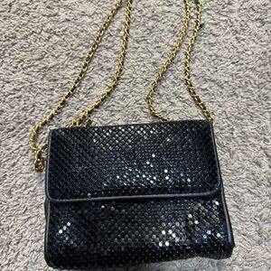Whiting & Davis Black Sequin Clutch with Gold Chain